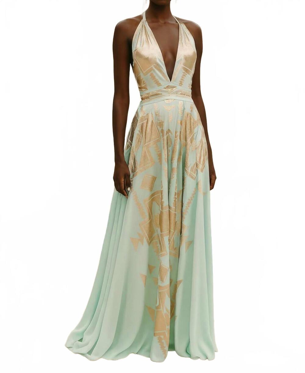 NEW LACE llyssia maxi dress in aqua/gold